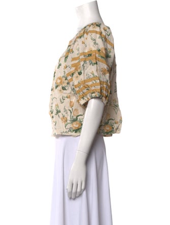 Loeffler Randall Linen Floral Print Crop Top