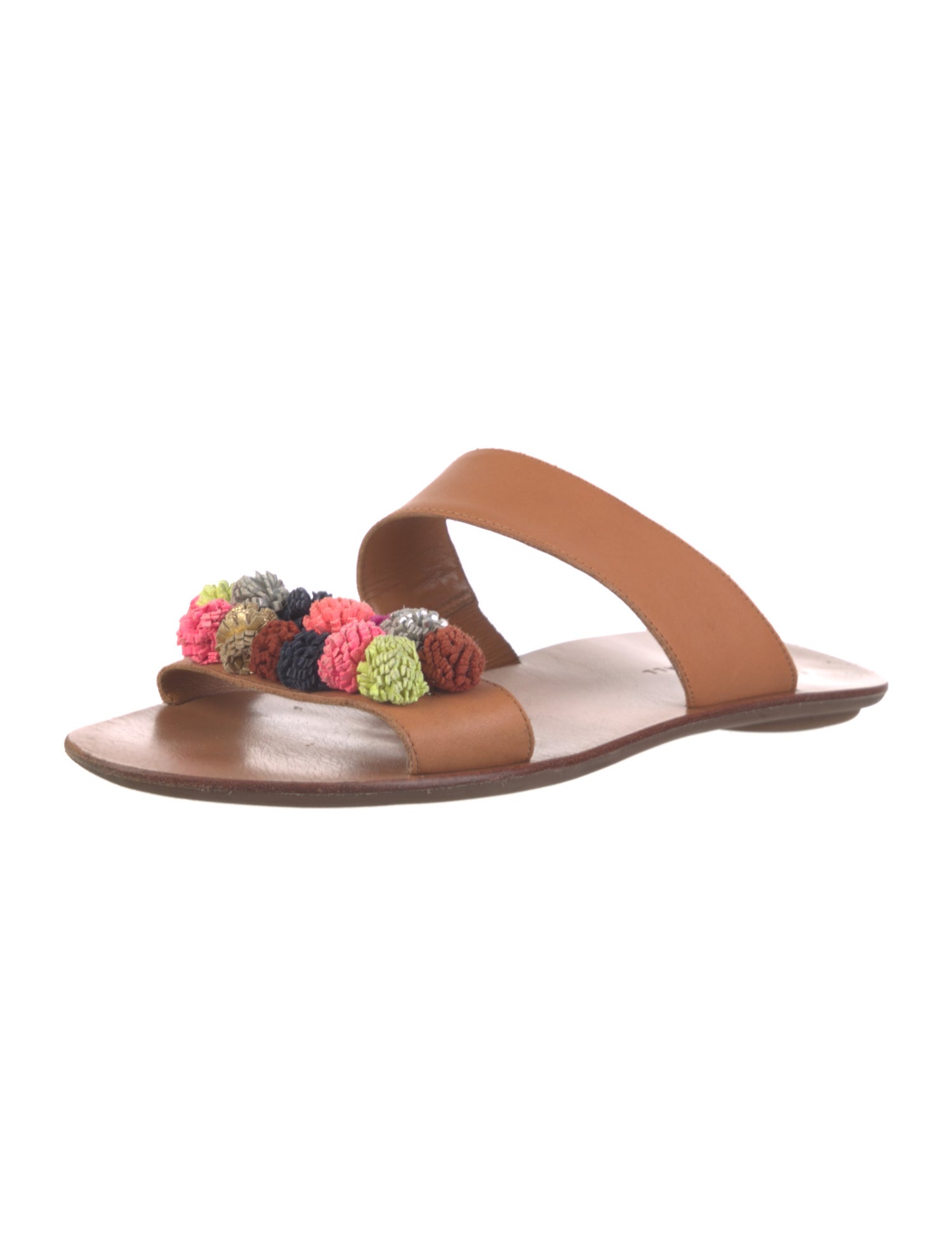 Loeffler Randall Leather Pom-Pom Embellishments Slides