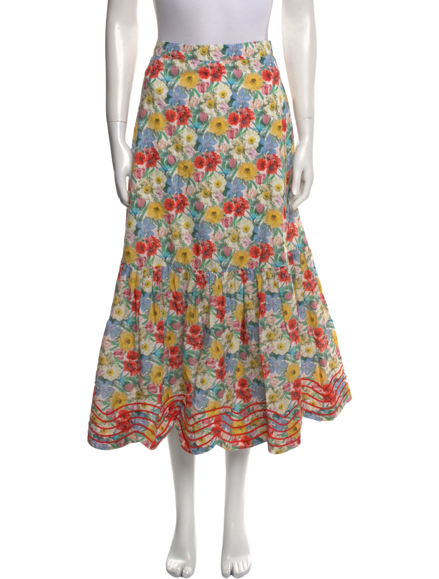 Loeffler Randall Floral Print Midi Length Skirt