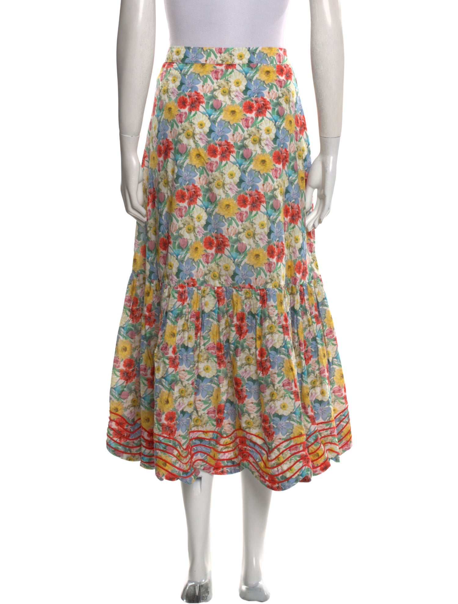 Loeffler Randall Floral Print Midi Length Skirt