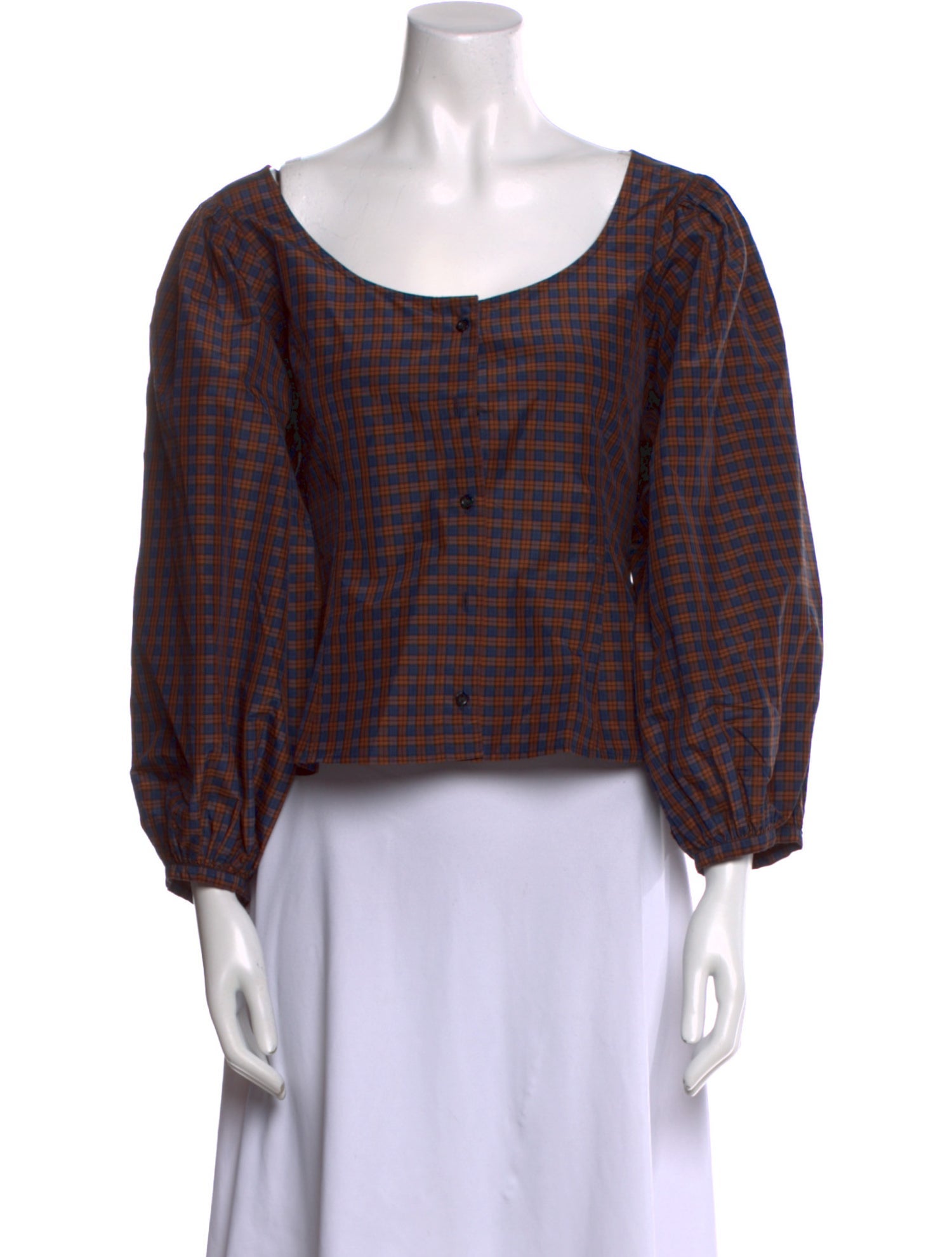 Loeffler Randall Plaid Print Scoop Neck Crop Top w/ Tags