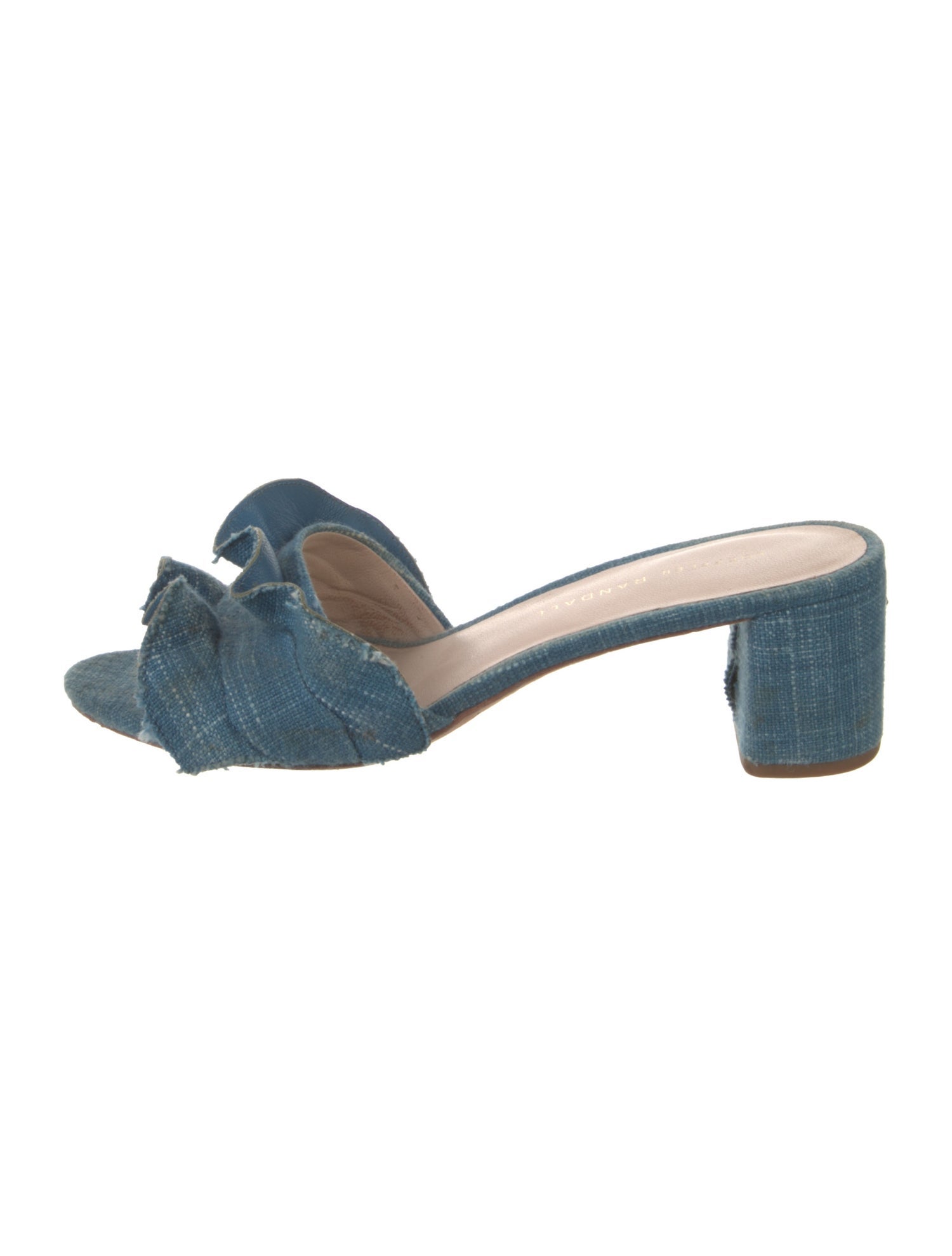 Loeffler Randall Denim Ruffle Embellishment Slides
