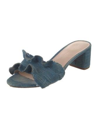Loeffler Randall Denim Ruffle Embellishment Slides