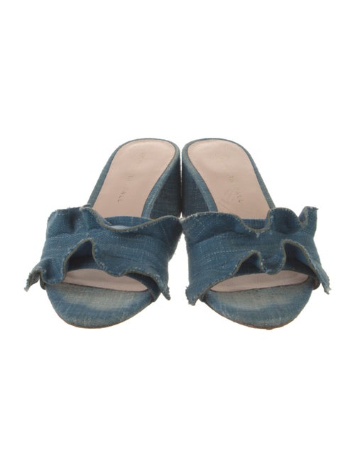 Loeffler Randall Denim Ruffle Embellishment Slides