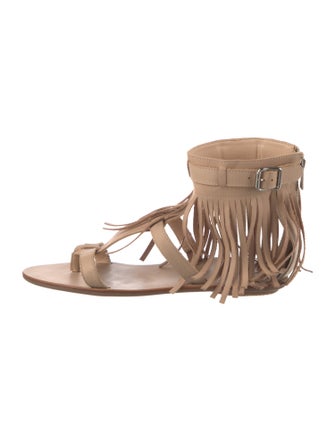 Loeffler Randall Leather Fringe Trim Accent Gladiator Sandals