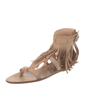 Loeffler Randall Leather Fringe Trim Accent Gladiator Sandals
