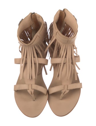 Loeffler Randall Leather Fringe Trim Accent Gladiator Sandals