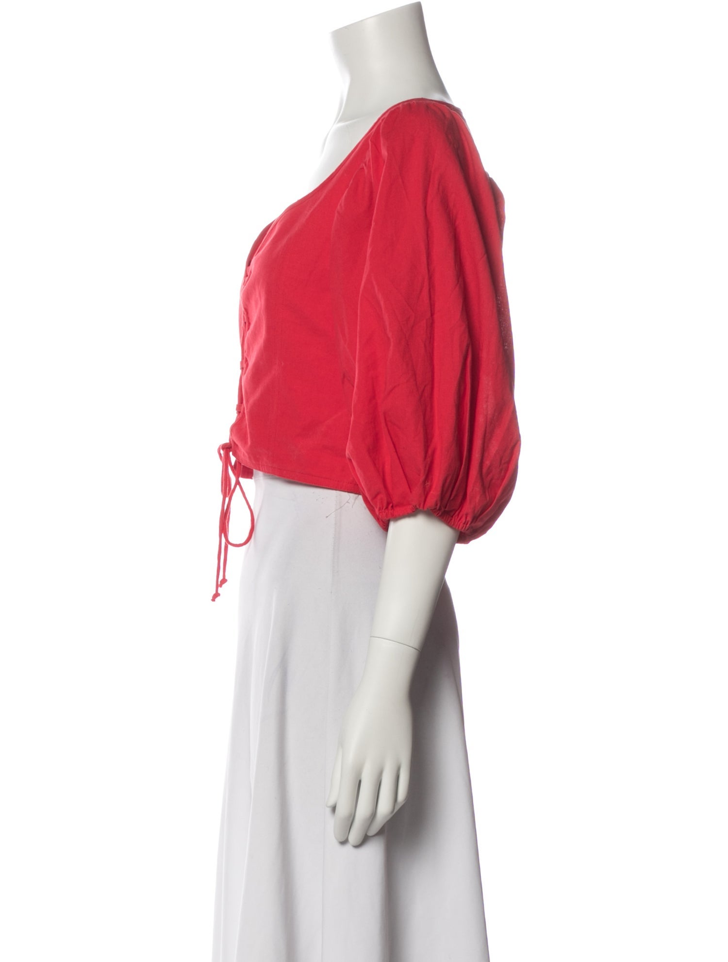 Loeffler Randall V-Neck Three-Quarter Sleeve Crop Top