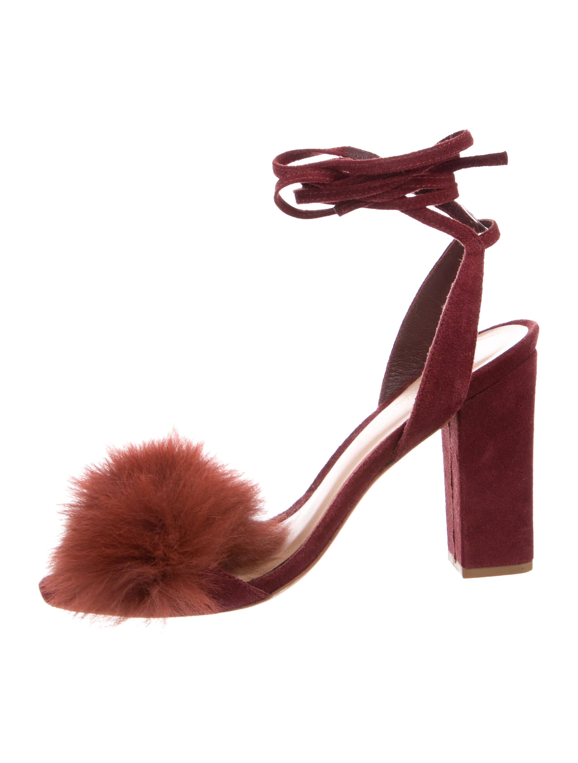 Loeffler Randall Suede Fur Trim Sandals