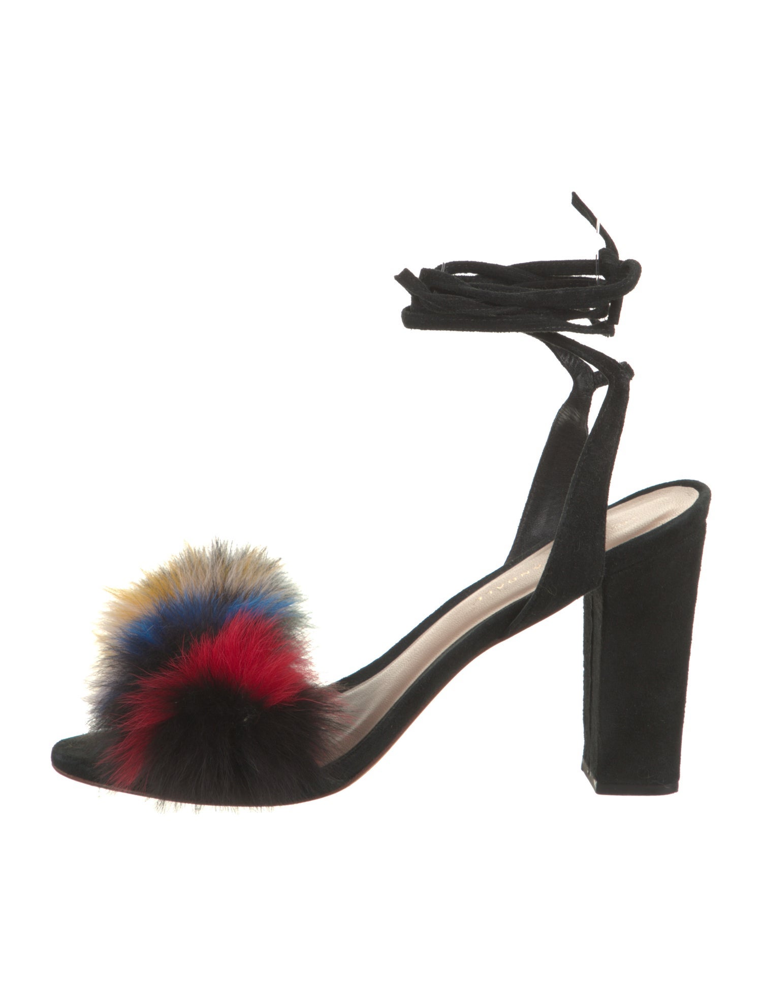 Loeffler Randall Suede Fur Trim Sandals