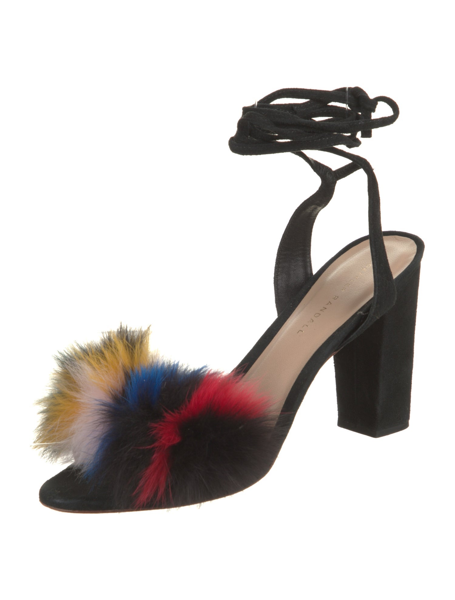Loeffler Randall Suede Fur Trim Sandals