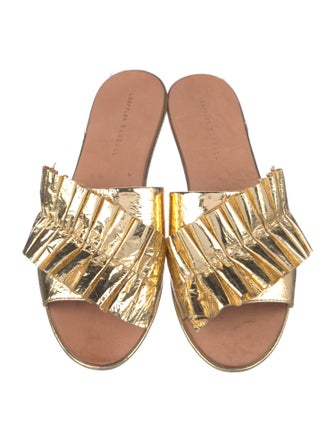 Loeffler Randall Leather Ruffle Embellishment Slides