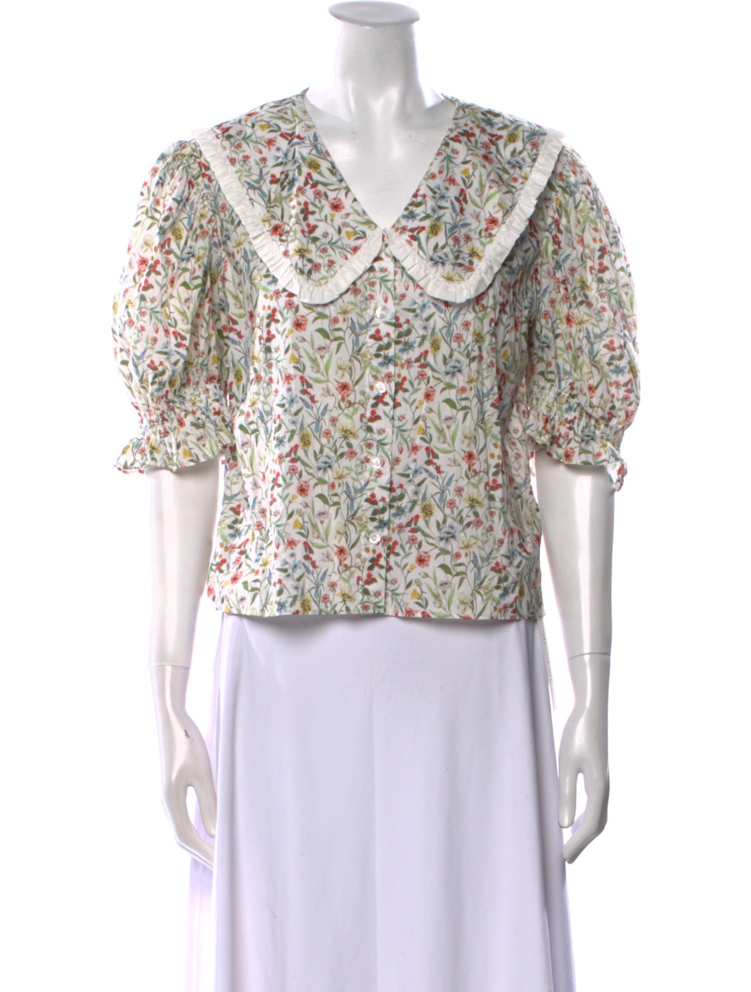 Loeffler Randall Floral Print Three-Quarter Sleeve Crop Top