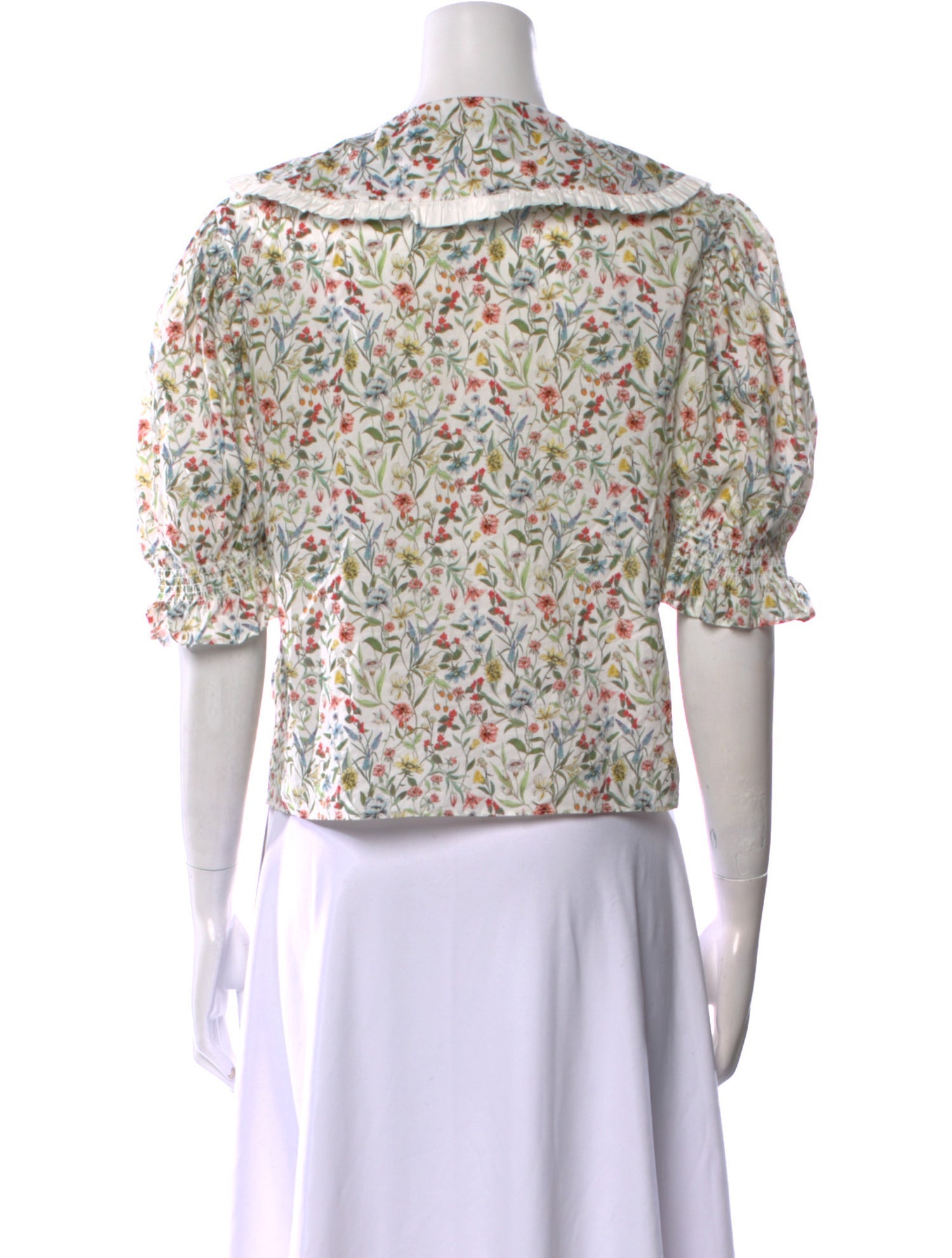 Loeffler Randall Floral Print Three-Quarter Sleeve Crop Top