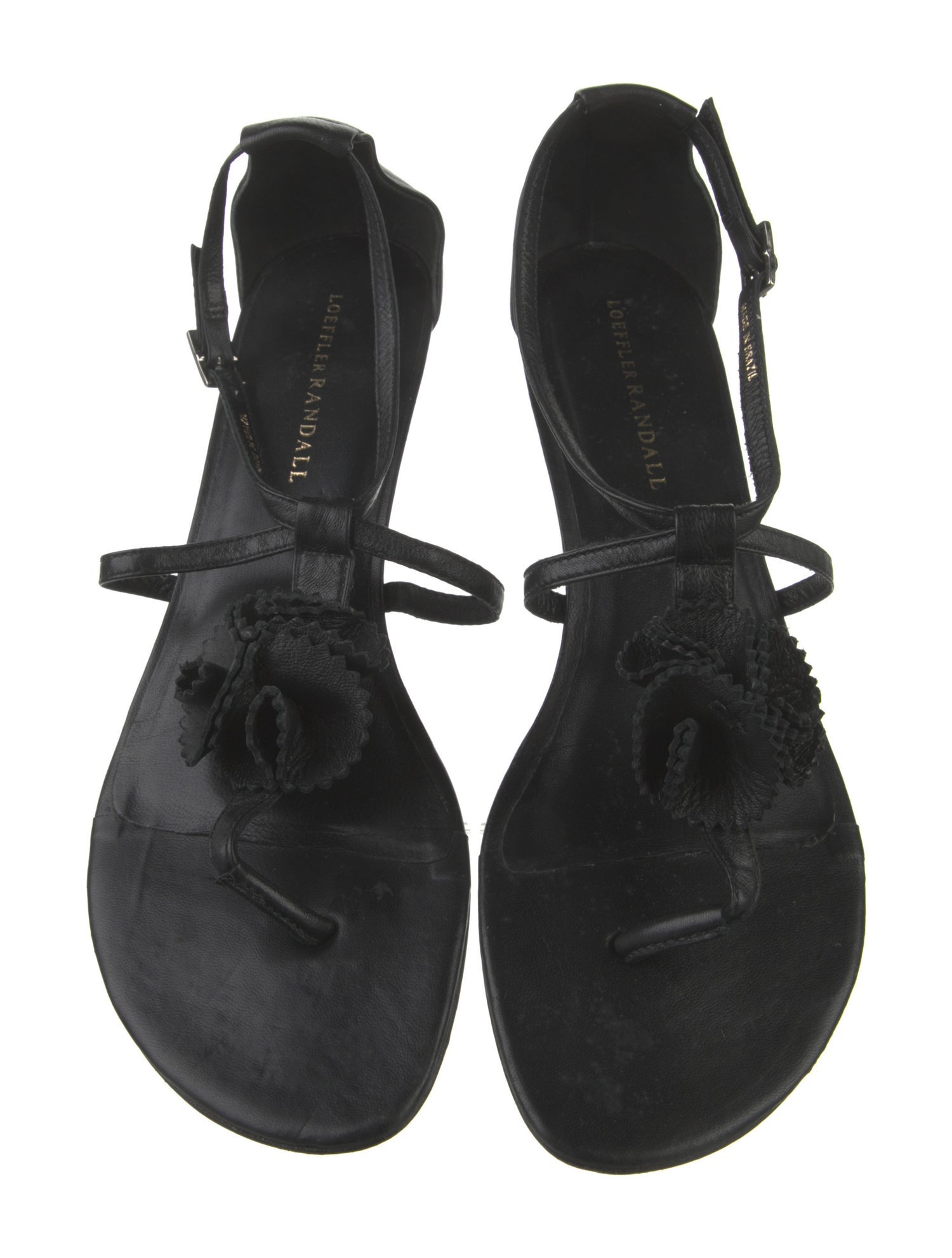 Loeffler Randall Leather Ruffle Embellishment T-Strap Sandals