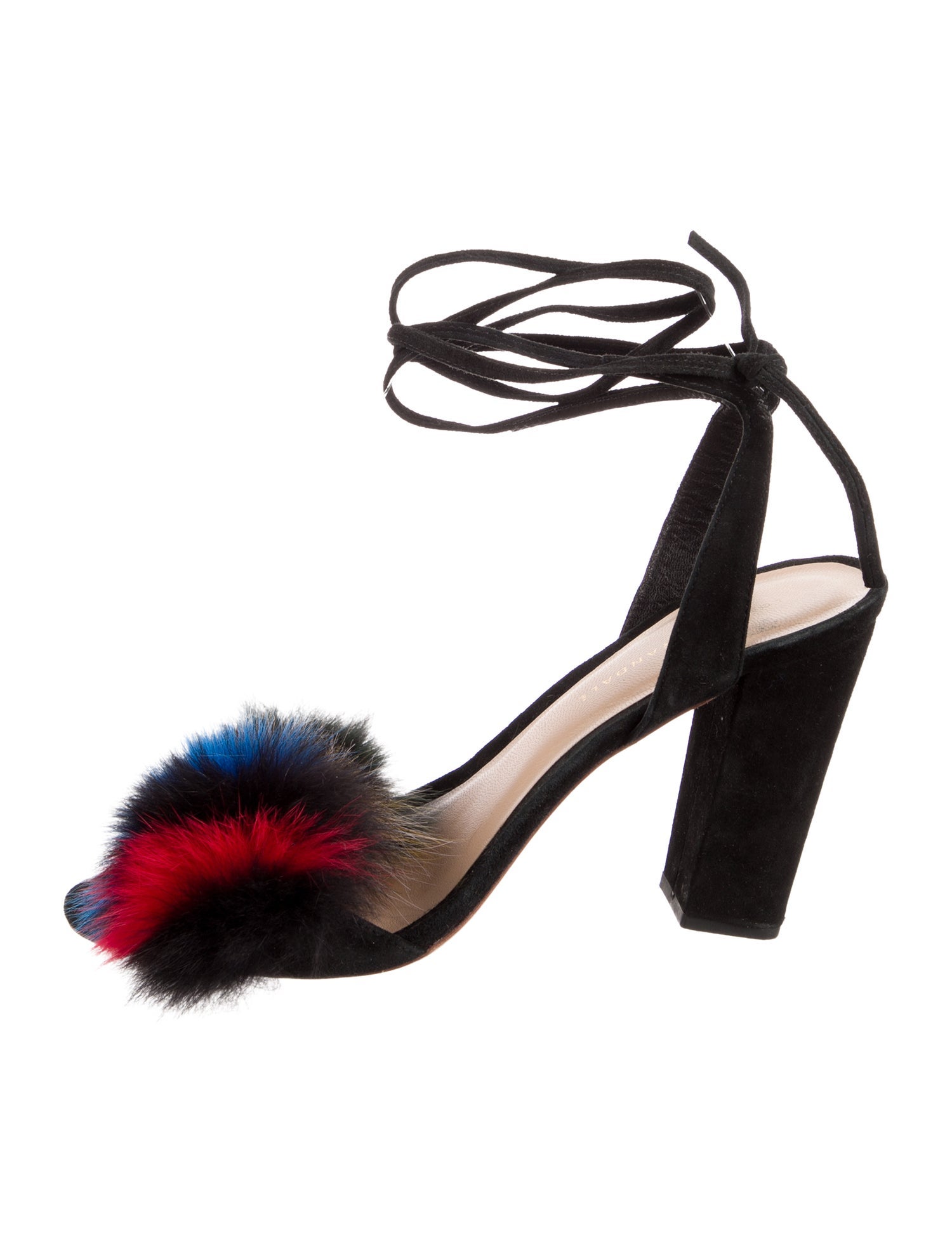 Loeffler Randall Suede Fur Trim Sandals