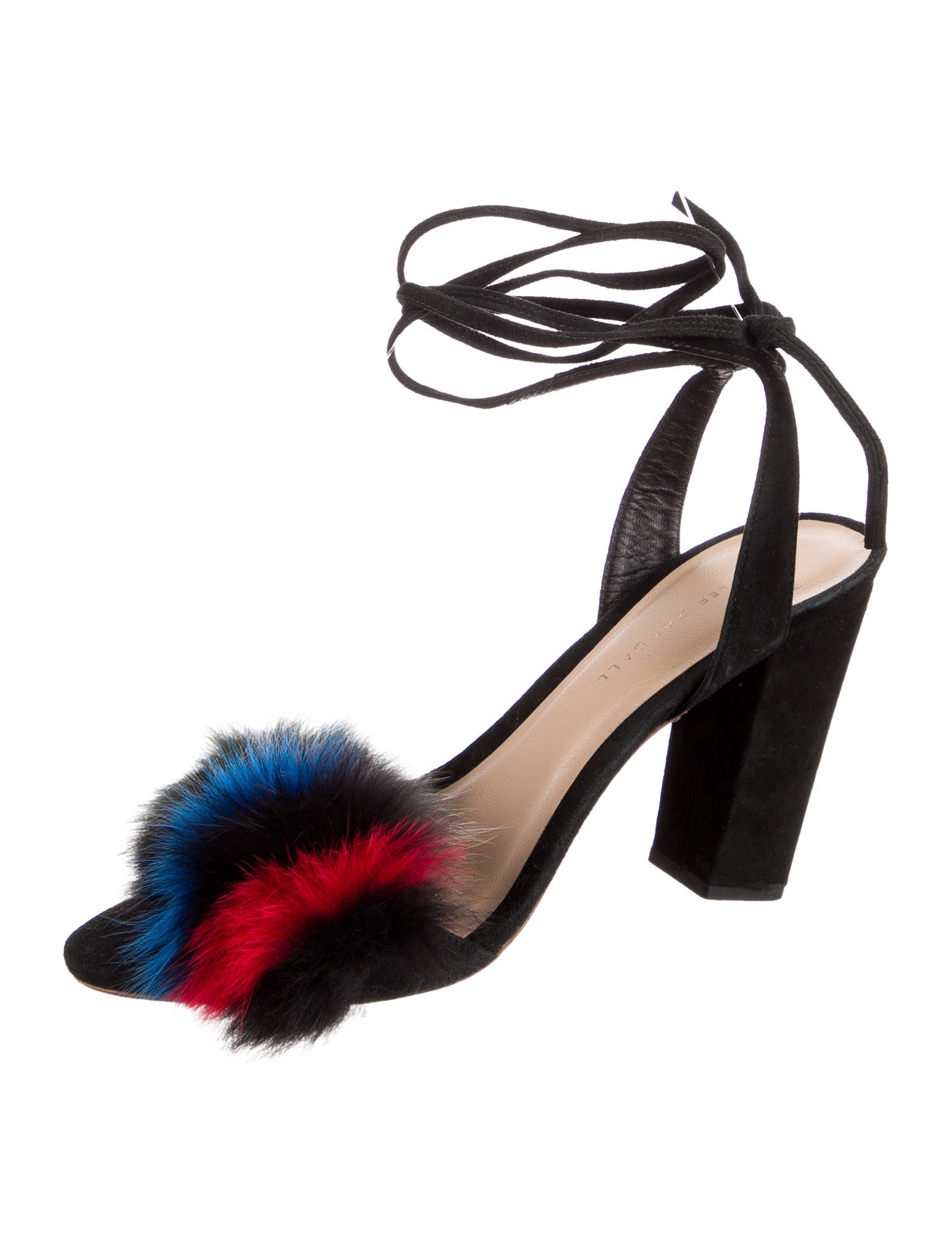 Loeffler Randall Suede Fur Trim Sandals