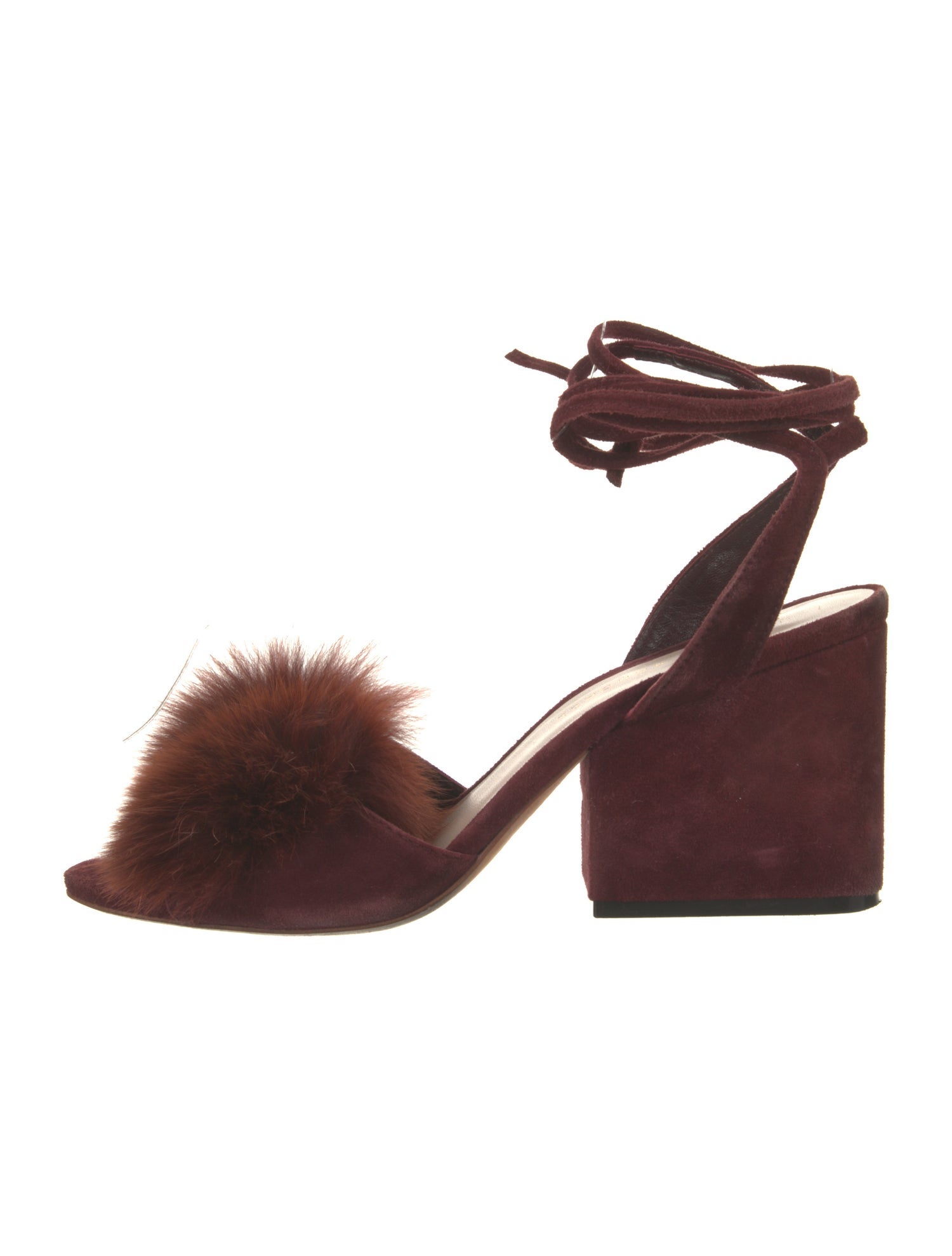 Loeffler Randall Suede Fur Trim Sandals