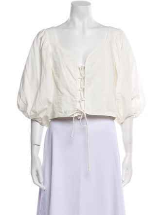 Loeffler Randall V-Neck Three-Quarter Sleeve Crop Top