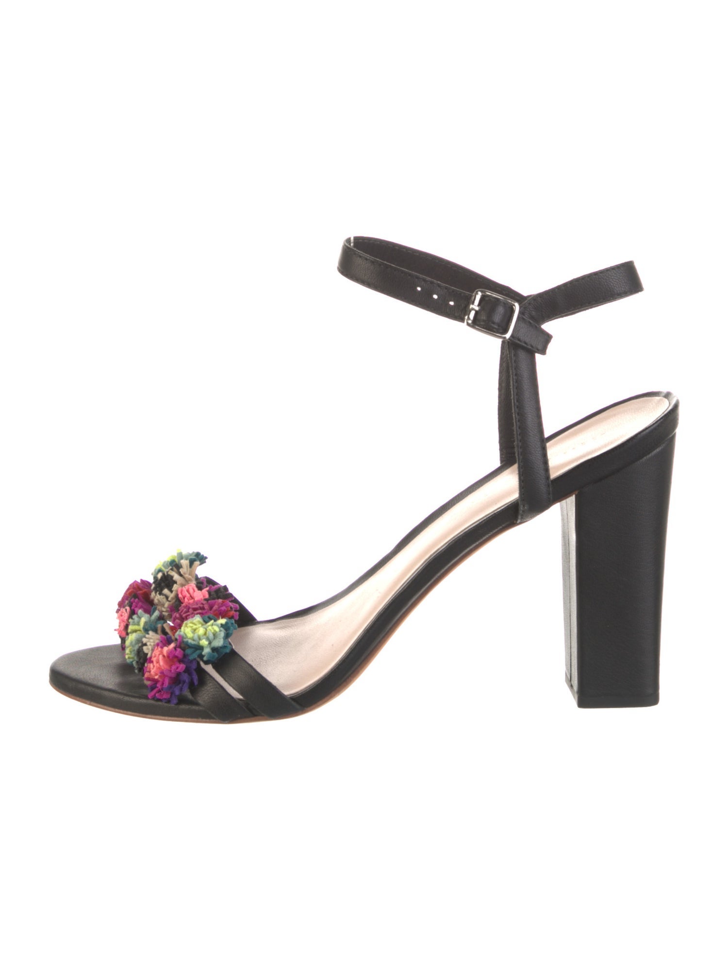 Loeffler Randall Leather Pom-Pom Embellishments Sandals