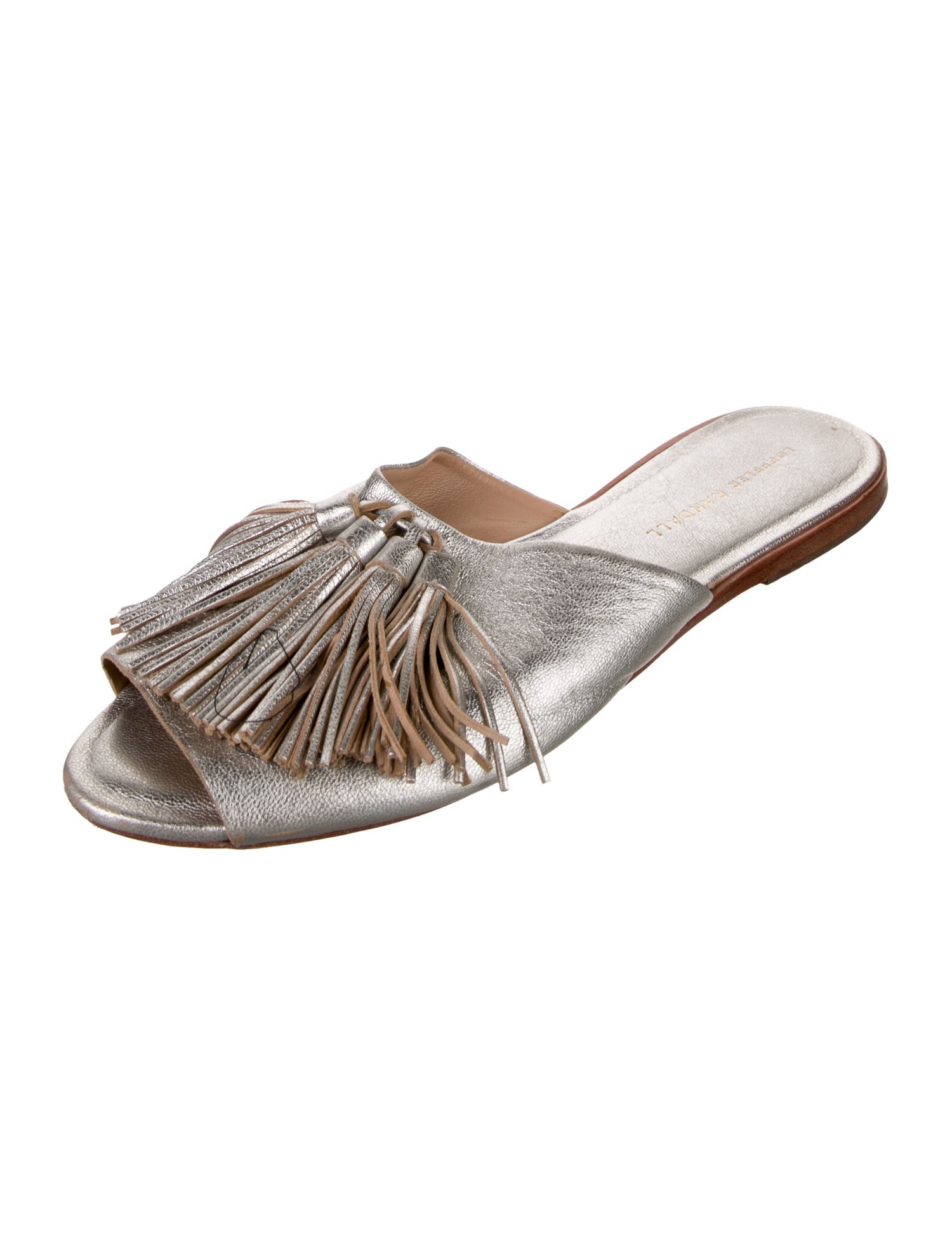 Loeffler Randall Leather Fringe Trim Accent Slides