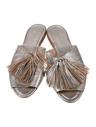 Loeffler Randall Leather Fringe Trim Accent Slides