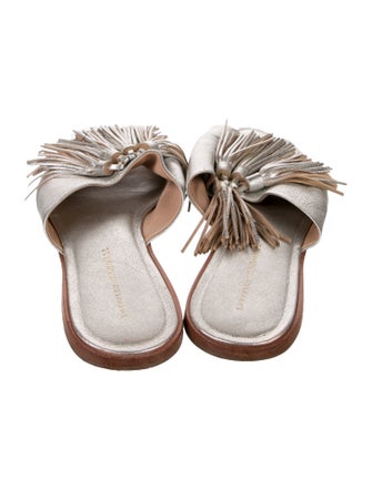 Loeffler Randall Leather Fringe Trim Accent Slides