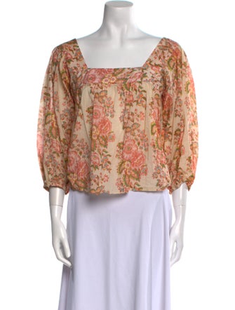 Loeffler Randall Floral Print Square Neckline Crop Top