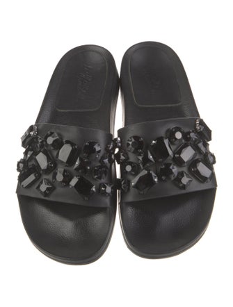 Loeffler Randall Leather Crystal Embellishments Slides