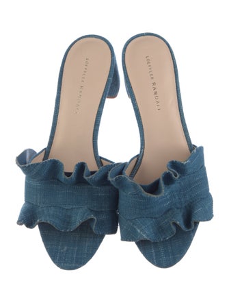 Loeffler Randall Denim Ruffle Embellishment Slides