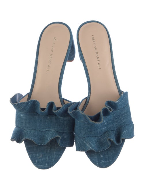 Loeffler Randall Denim Ruffle Embellishment Slides