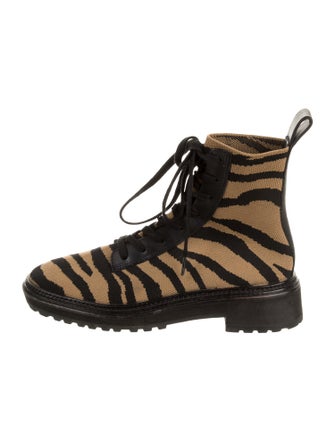 Loeffler Randall Animal Print Leather Trim Embellishment Lace-Up Boots