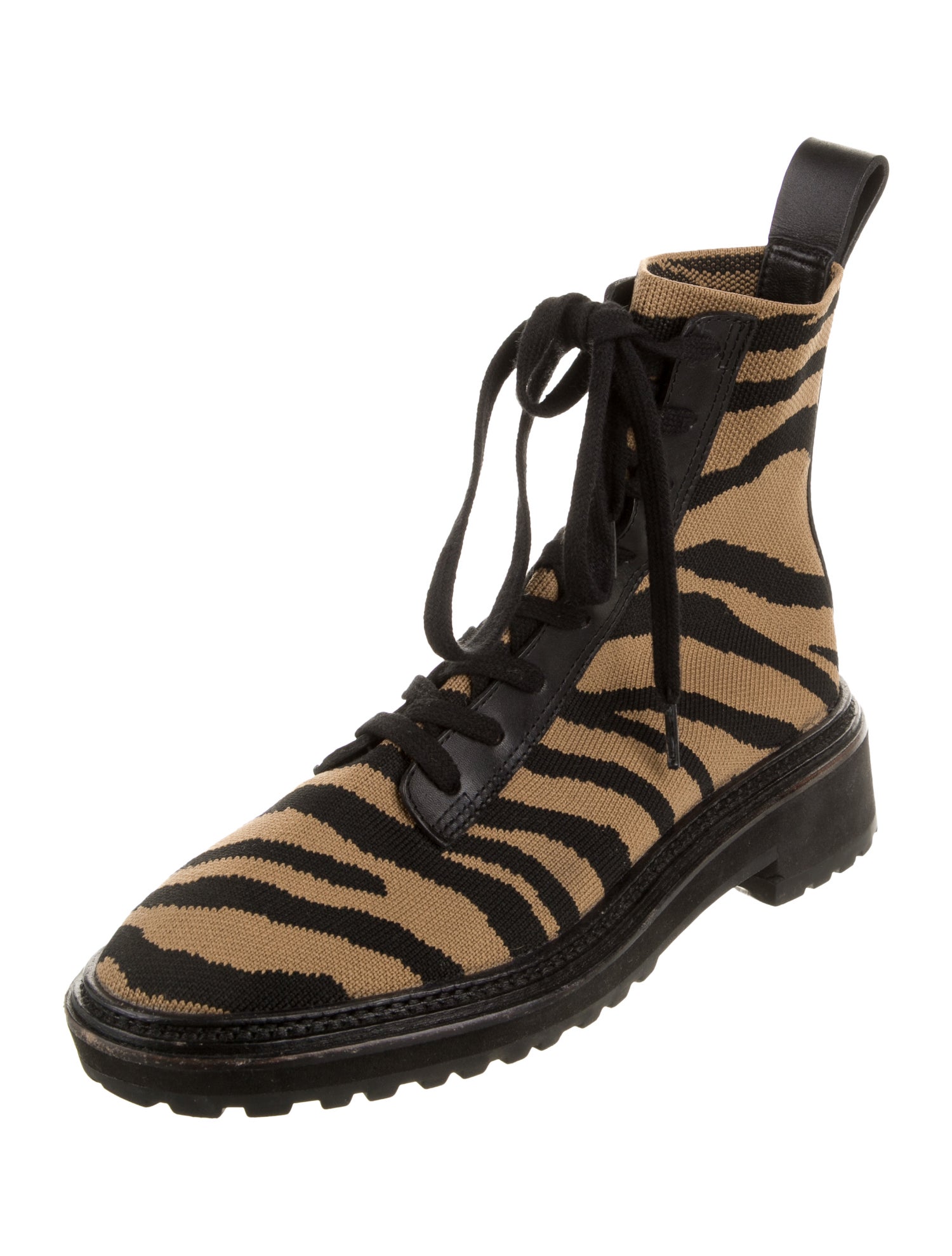 Loeffler Randall Animal Print Leather Trim Embellishment Lace-Up Boots