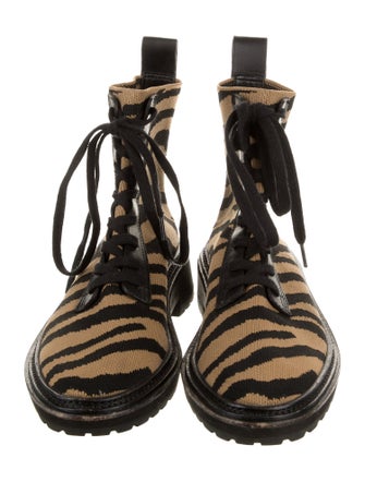 Loeffler Randall Animal Print Leather Trim Embellishment Lace-Up Boots