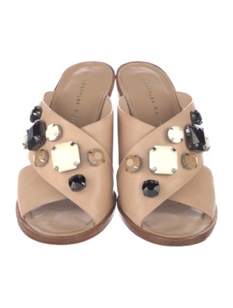 Loeffler Randall Leather Crystal Embellishments Slides