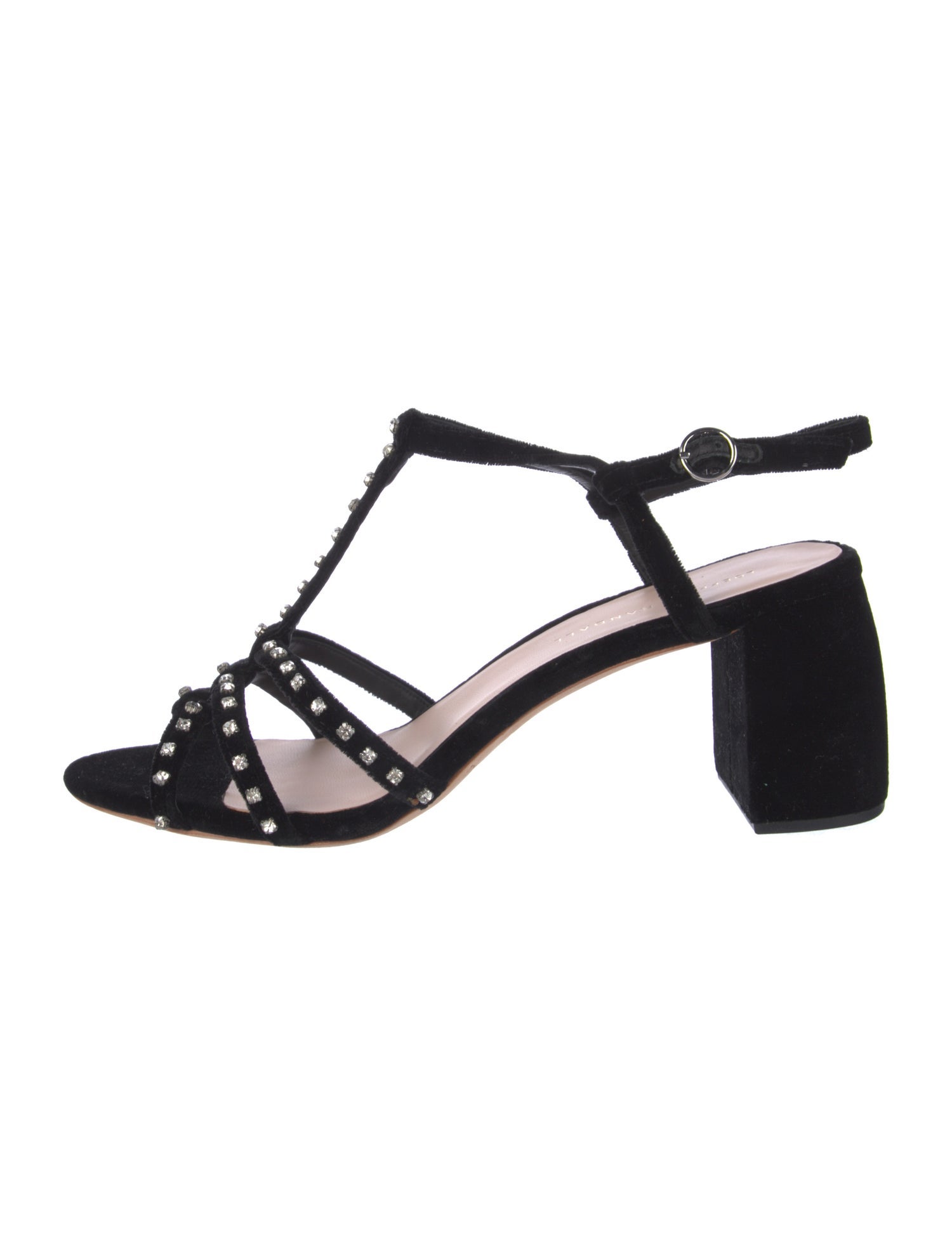 Loeffler Randall Velvet Crystal Embellishments T-Strap Sandals