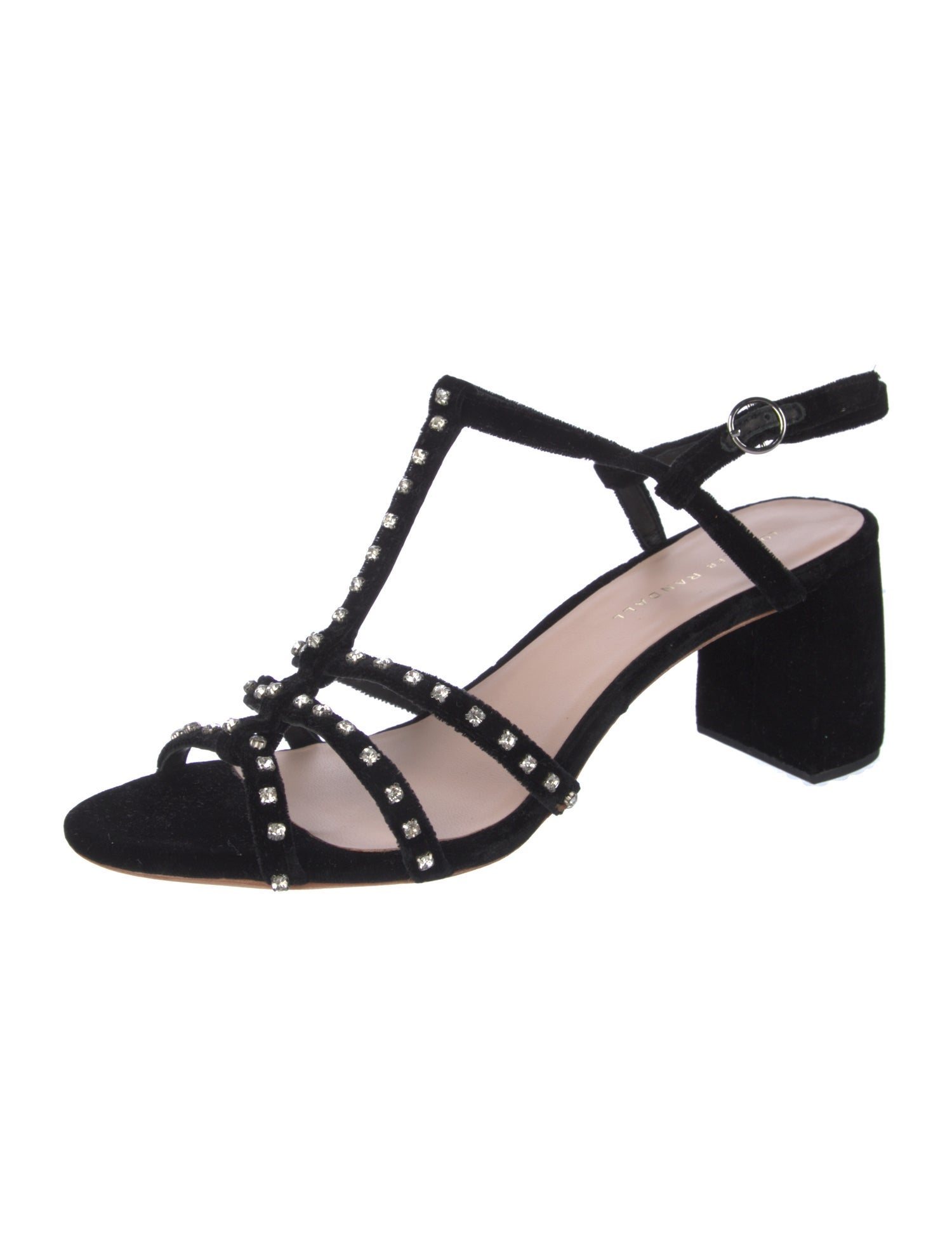 Loeffler Randall Velvet Crystal Embellishments T-Strap Sandals