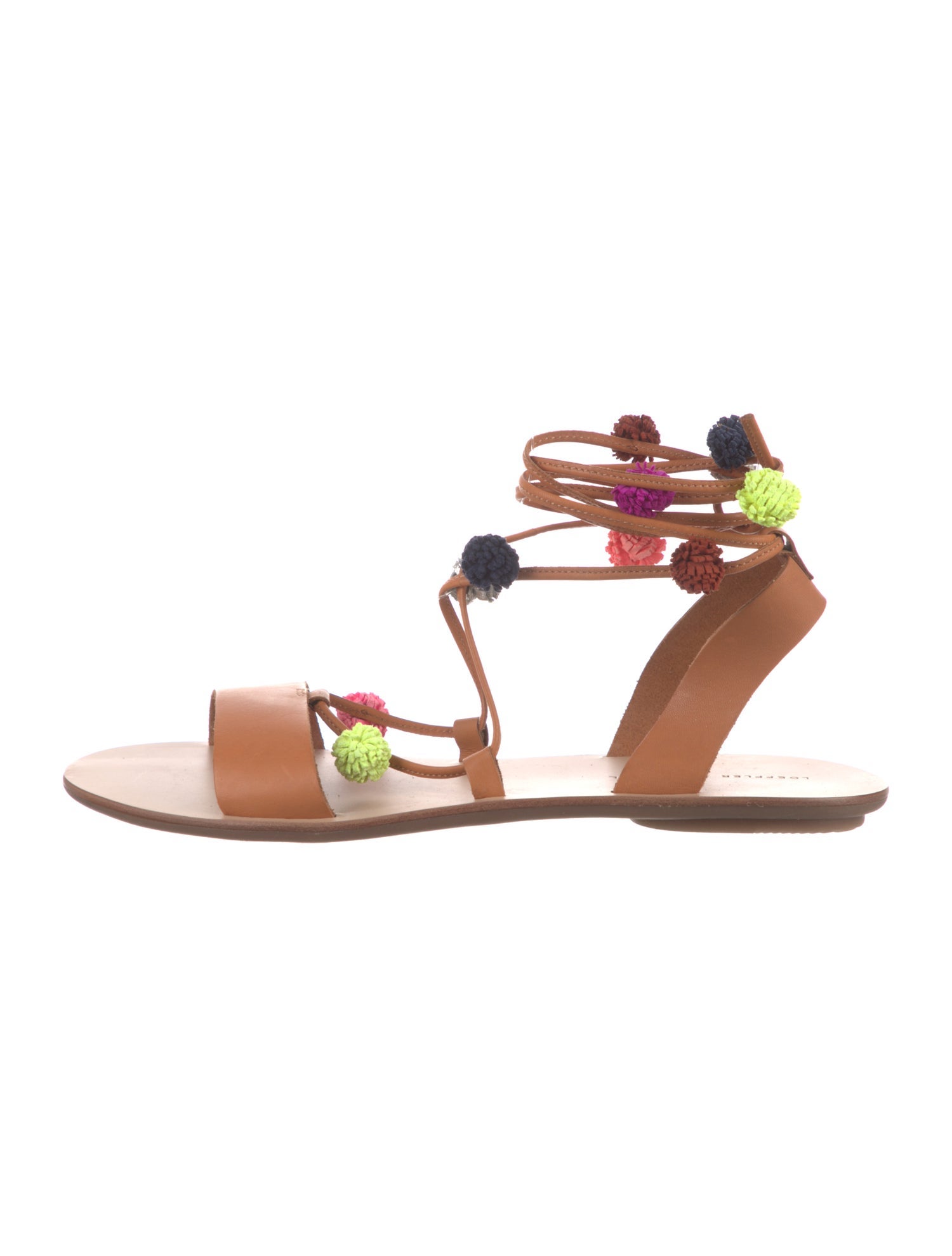 Loeffler Randall Leather Pom-Pom Embellishments Gladiator Sandals