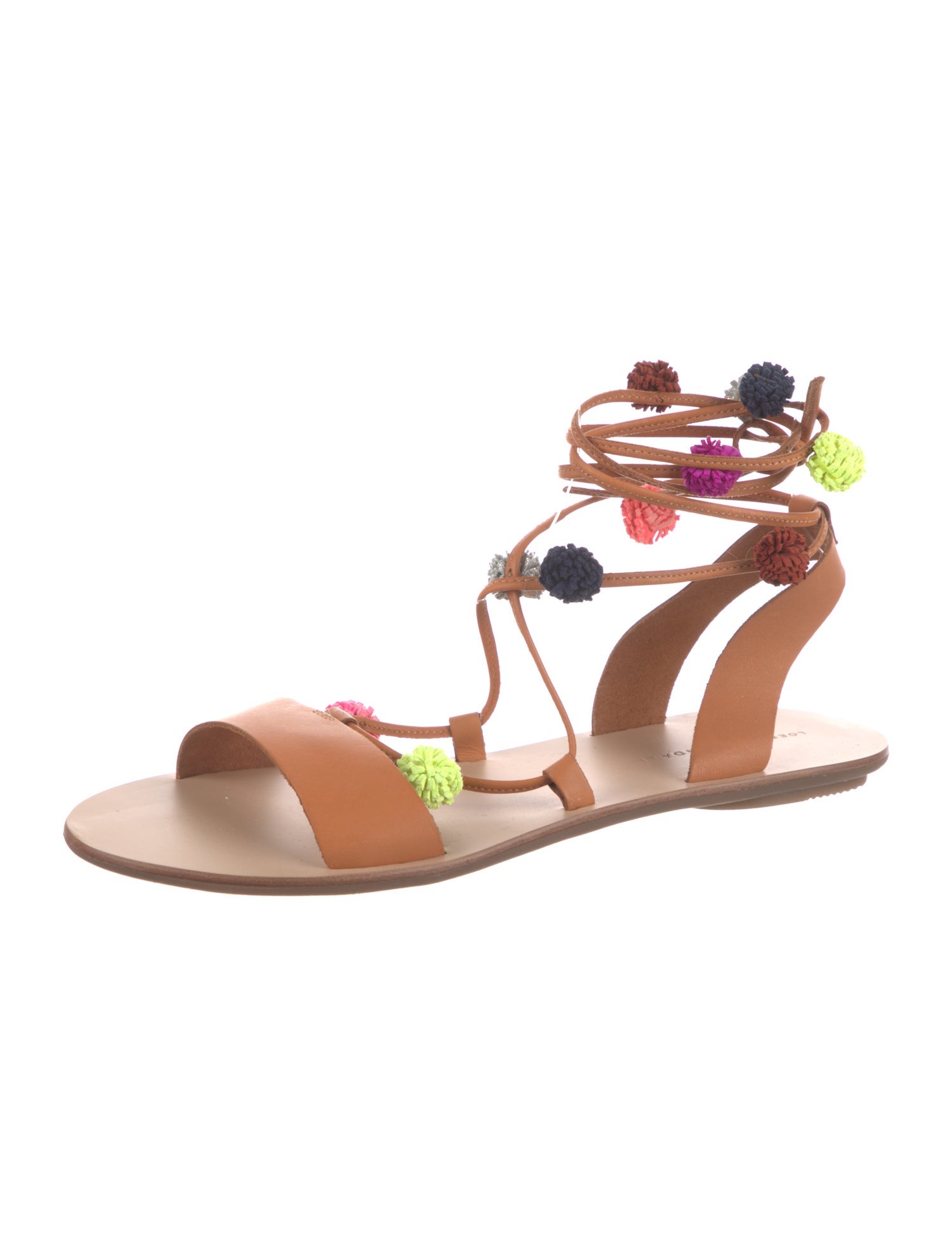 Loeffler Randall Leather Pom-Pom Embellishments Gladiator Sandals