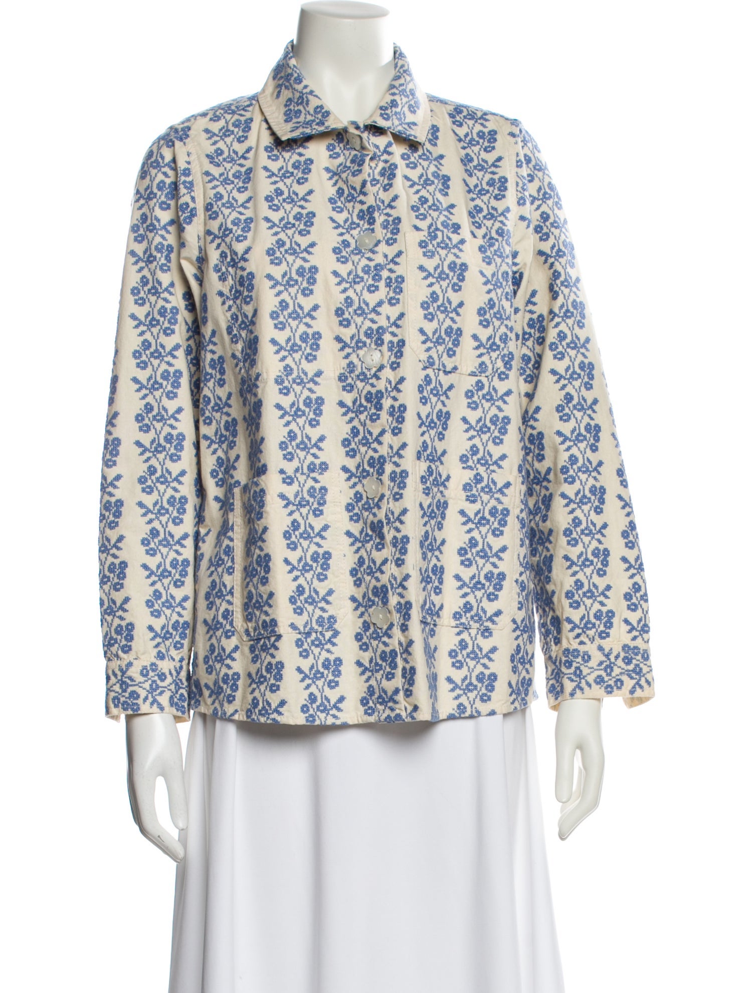Loeffler Randall Printed Long Sleeve Button-Up Top