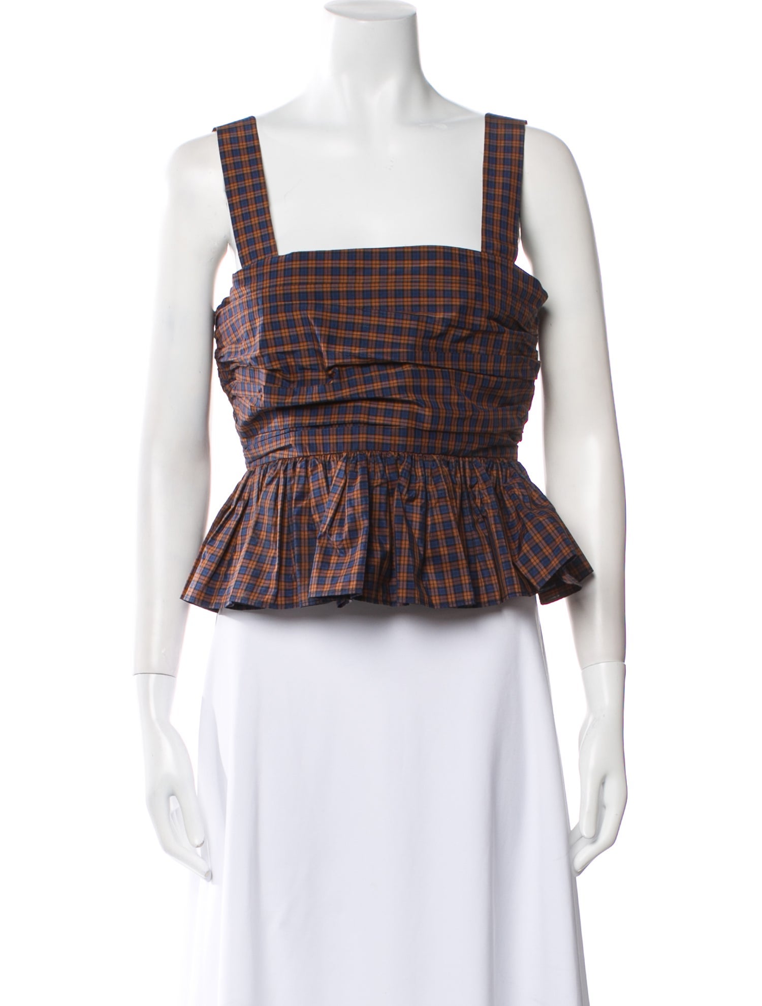 Loeffler Randall Plaid Print Square Neckline Crop Top