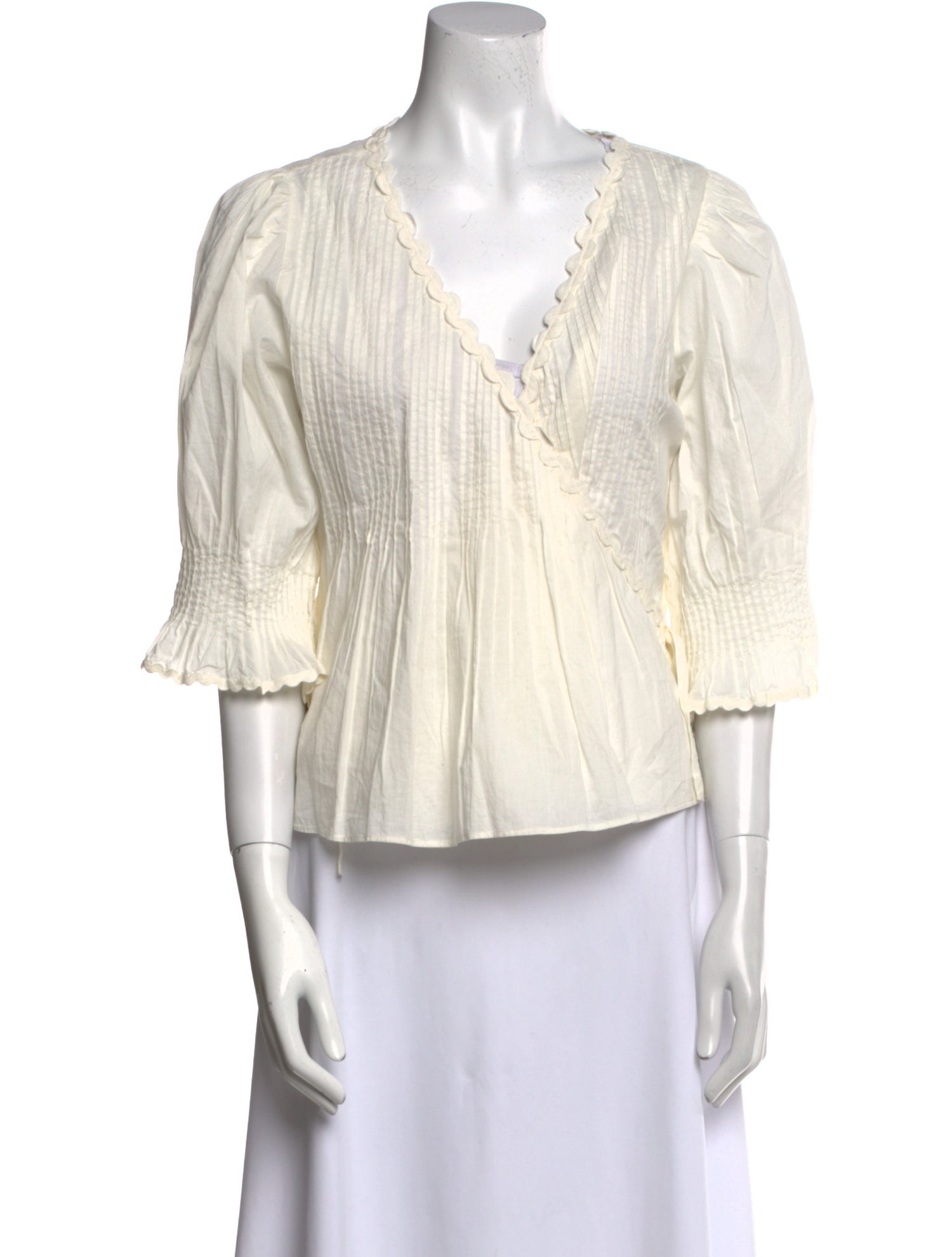 Loeffler Randall V-Neck Three-Quarter Sleeve Blouse