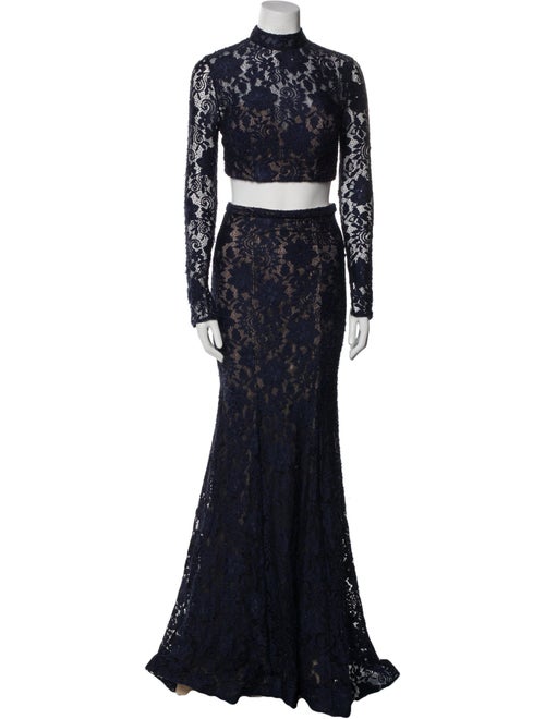 La Femme Lace Pattern Crystal Embellishments Skirt Set