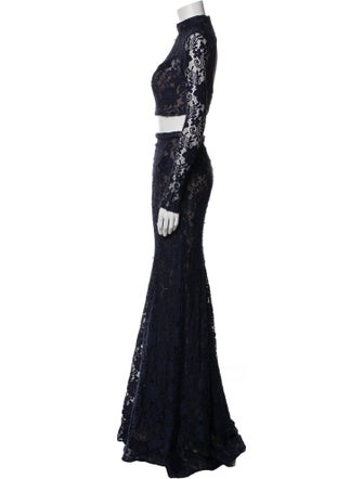 La Femme Lace Pattern Crystal Embellishments Skirt Set