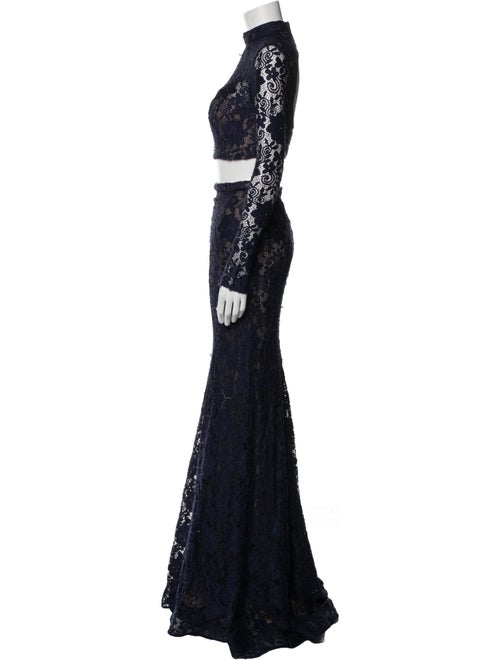 La Femme Lace Pattern Crystal Embellishments Skirt Set