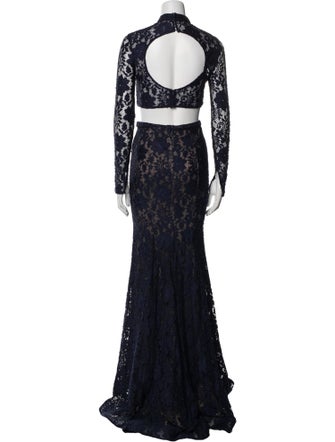 La Femme Lace Pattern Crystal Embellishments Skirt Set