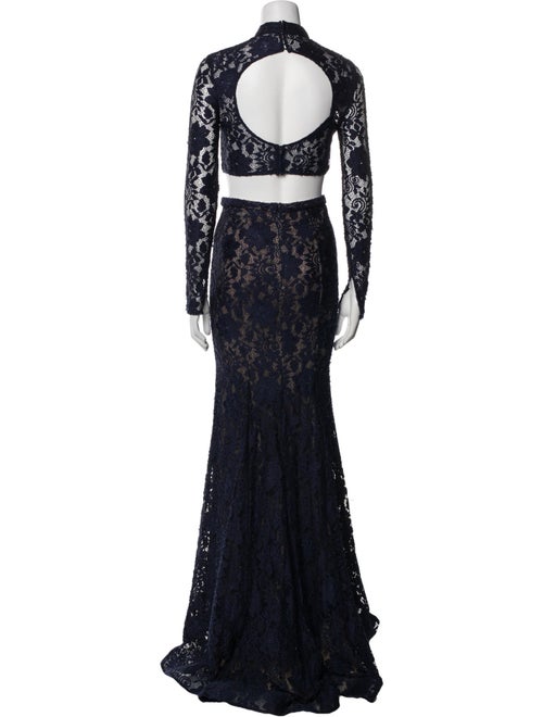 La Femme Lace Pattern Crystal Embellishments Skirt Set