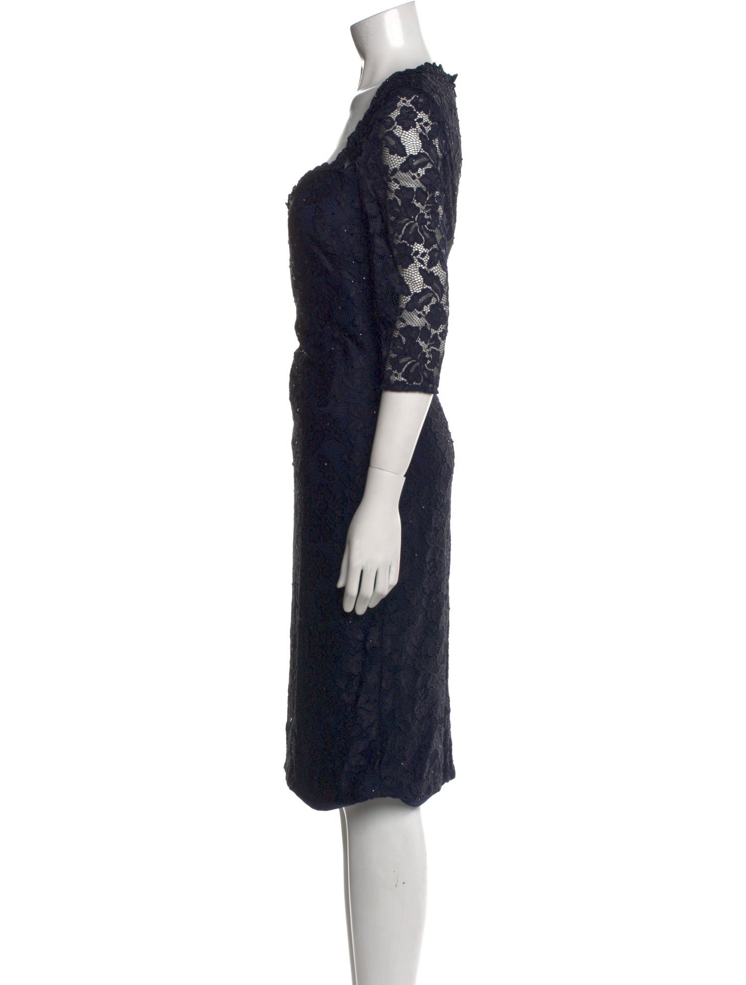 La Femme Lace Pattern Knee-Length Dress