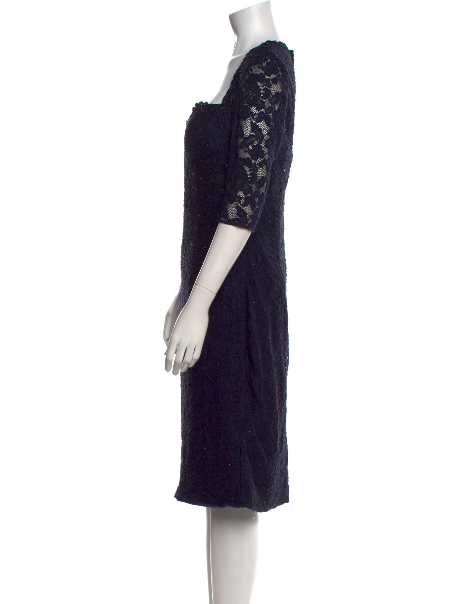 La Femme Lace Pattern Knee-Length Dress