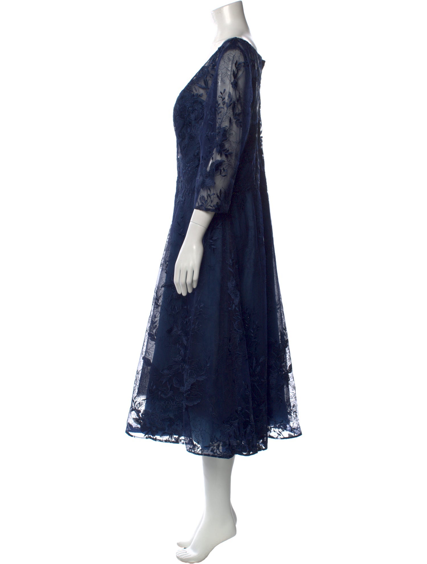 La Femme Lace Pattern Midi Length Dress